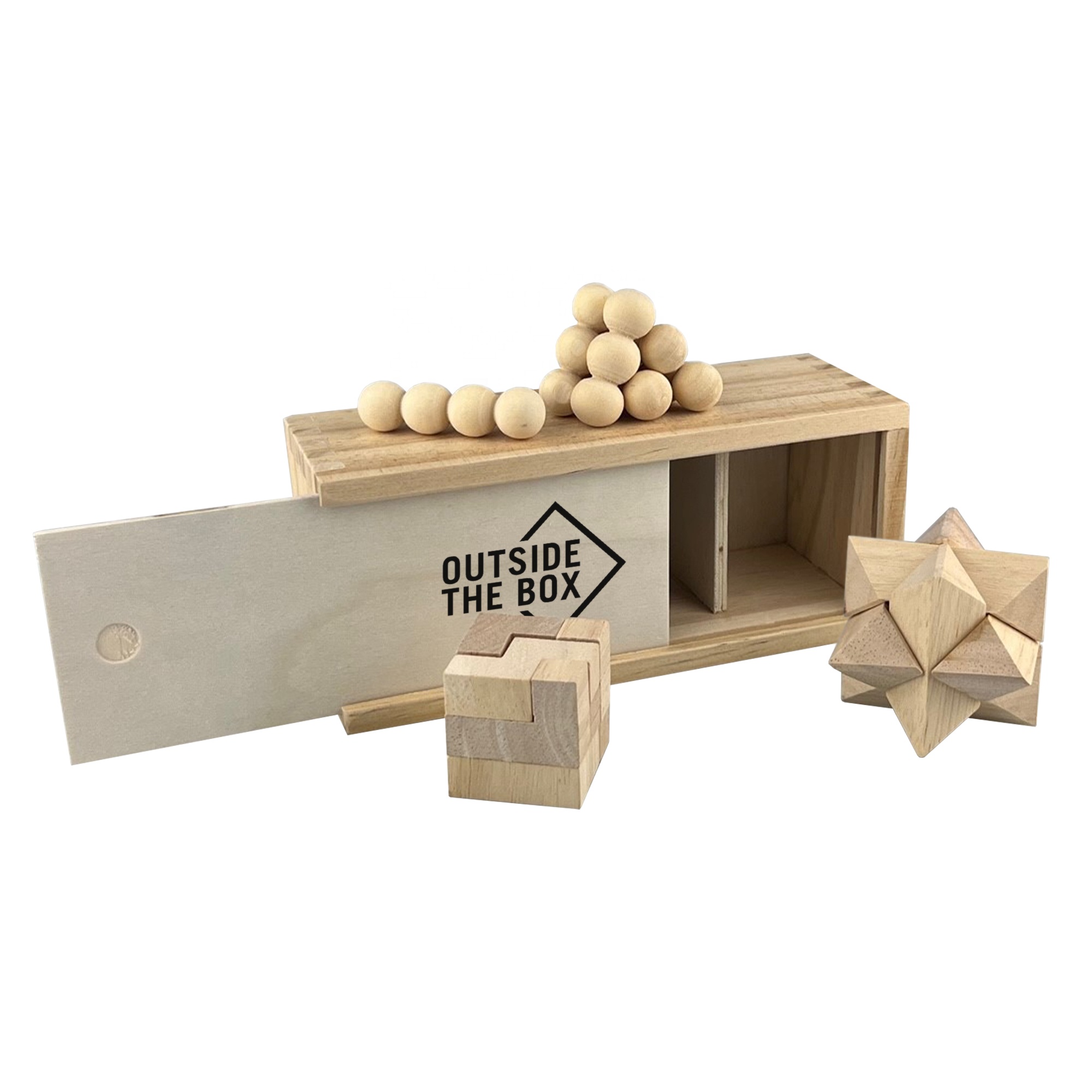 Shanghai Hoho Promo Co., Ltd. Wooden Brain Teaser 3 Fun Wooden Puzzles in A Wooden Box Custom Logo Promotional Gifts PT006 3 in 1 Wooden Brain Teaser in Stock