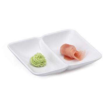 White 1 oz. 2-Compartment Sauce Dish, Break Resistant Dishwasher Safe Melamine Plastic soy sauce dish