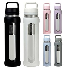 Jspeed Group Limited Logo Drinking Water Bottle With Silicone Sleeve and Stainless steel Infusers Glass Cups
