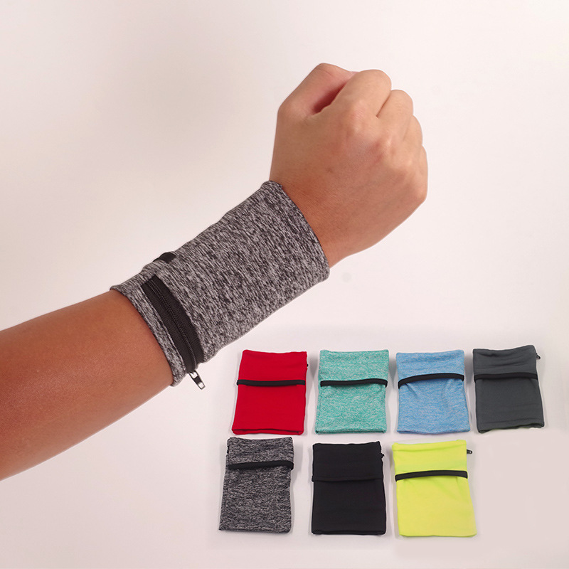 Shijiazhuang Langofit Import And Export Co., Ltd. Portable Outdoor Sport Running Wrist Pouch Embroidery Logo Wrist Sweat Bands Lightweight Zipper Wallet Wristband