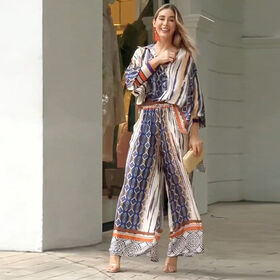 Top Quality Women Spring Summer Loose 2 Piece Boho Clothing Two Piece Trousers and Shirt Set