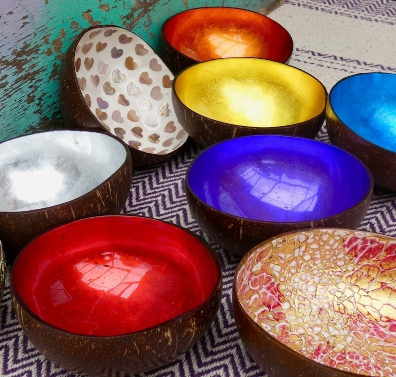 Coloured Coconut Bowl for Snack or Spa Home Decoration Natural Eco Bowl As Ethical Gifts from Natural Coconut with Lacquer