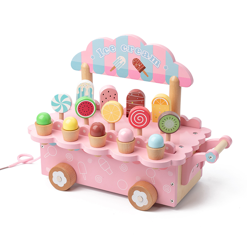 Yunhe Montessori Hellotoy Co., Ltd. New Wooden Simulation Ice Cream Sales Car Baby Role Play Early Education Educational toy for children
