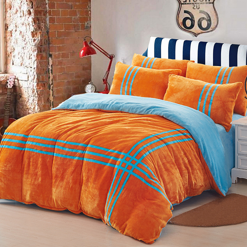 MU High Quality Custom Color Bed Room Comforter Set Thickened Milk Velvet Warm Bedding Set For Winter 6pcs