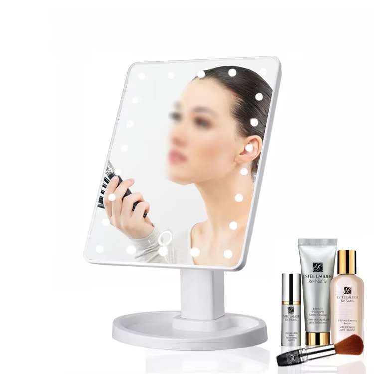 Sustainable USB Touch Screen 22LED Portable Vanity Travel Makeup Mirror Rechargeable 360 Degree Rotating Desktop Vanity Mirror