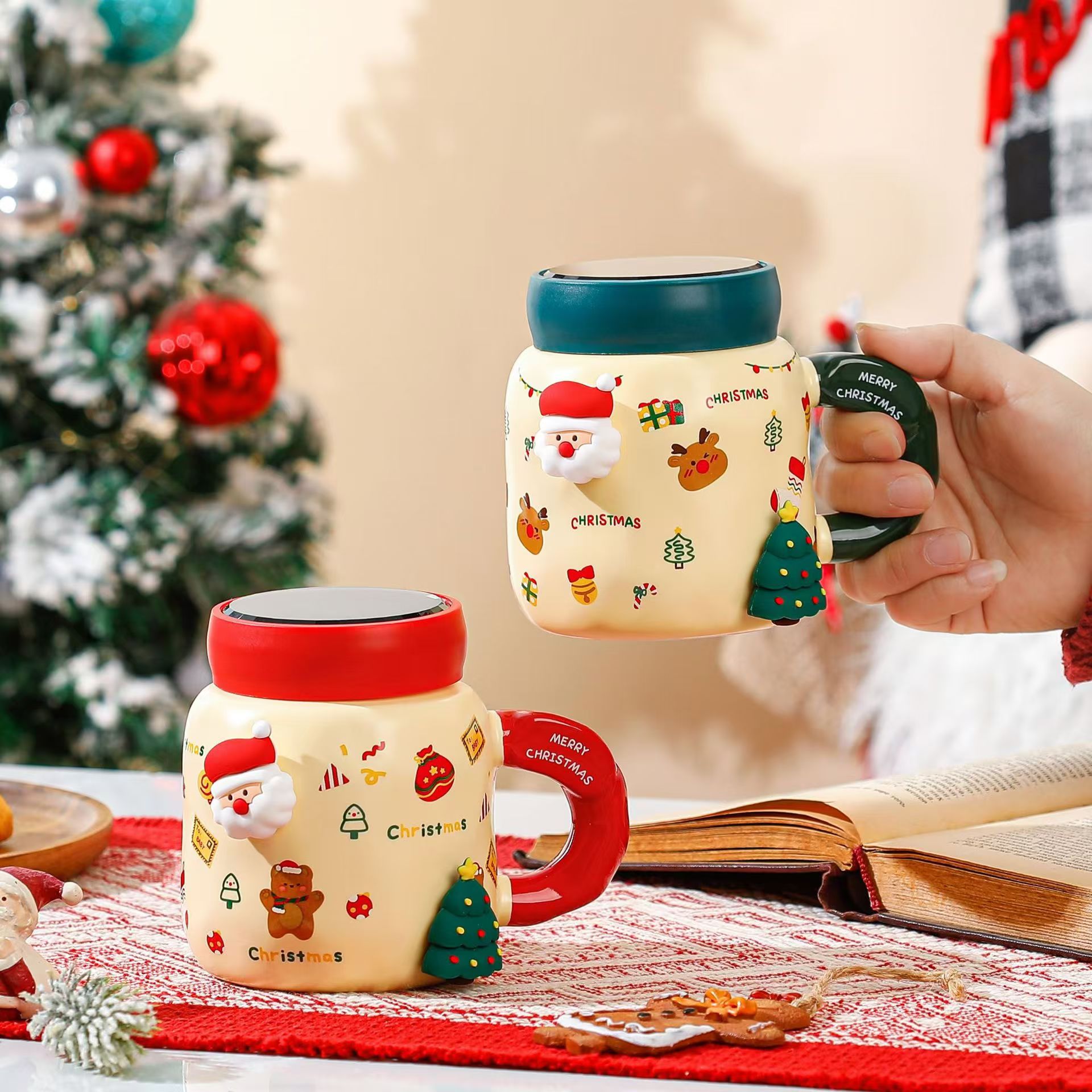 Dehua Chensheng Ceramic Craft Factory Custom logo Christmas gift cartoon decal Christmas ceramic mug coffee cup for breakfast