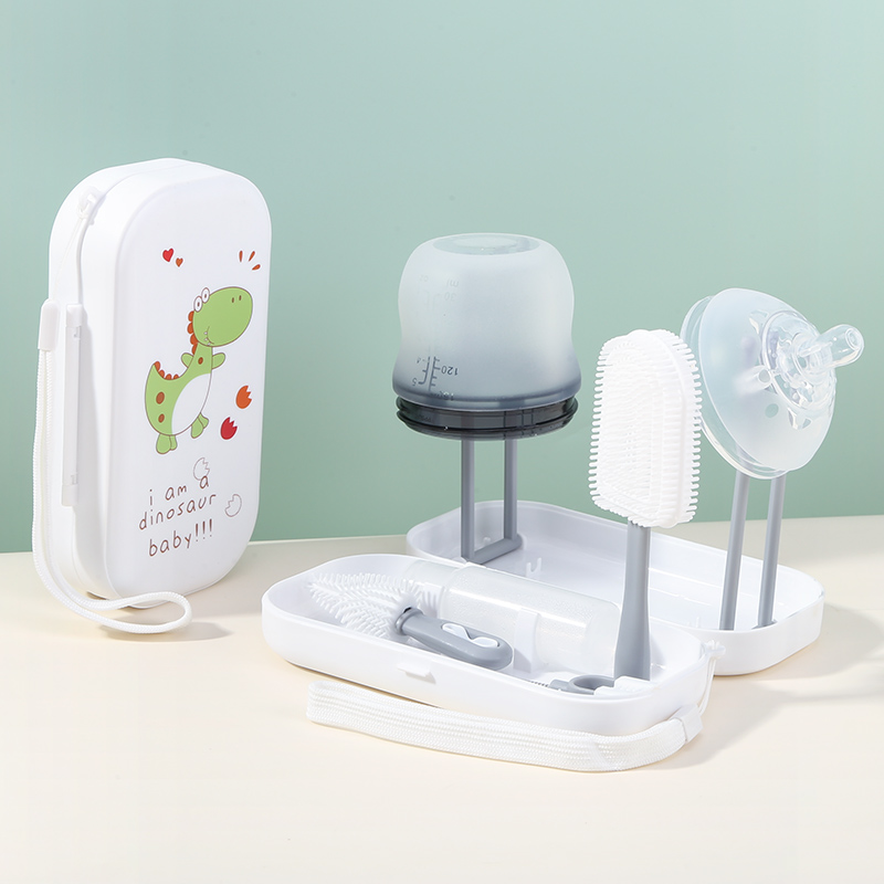Shenzhen Kean Silicone Product Co., Ltd. Mini Portable Silicone Baby Milk Bottle Cleaner Brush Set Drying Rack Baby Bottle Brush
