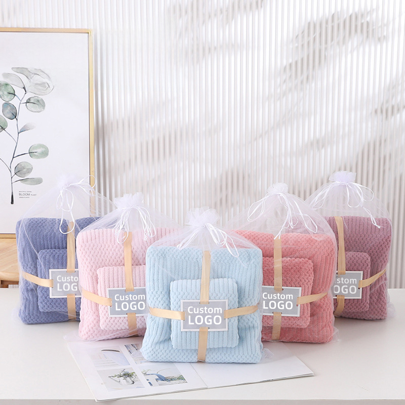 Ningbo Multi Channel Co., Ltd. MU High quality towel sets solid color soft super absorbent coral velvet private label towel sets for gift
