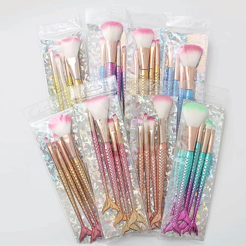 Makeup Brushes Set New Gradient Mermaid Shaped Makeup Brush Set 4PCS Vegan Makeup Base Synthetic Hair Foundation Brush 40pcs
