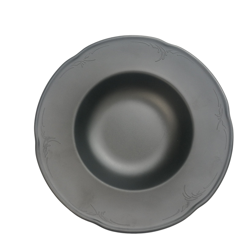 Xi'an Globalhome Co., Ltd. High Quality Matte Black Salad Pasta Soup Plate Big Wide Rim Deep Plate Design Restaurant Serving Parties Hot Sale Plastic Food