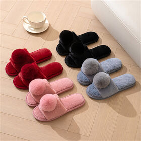 New solid color plush slippers home warm non-slip fur slippers