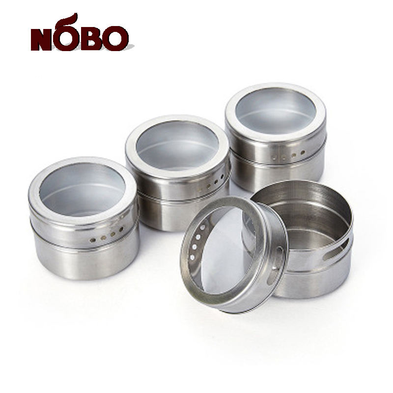 Kitchen Seasoning Sift Storage Container Magnetic Spice Tins Stainless Steel Spice Jar with Transparent Lid