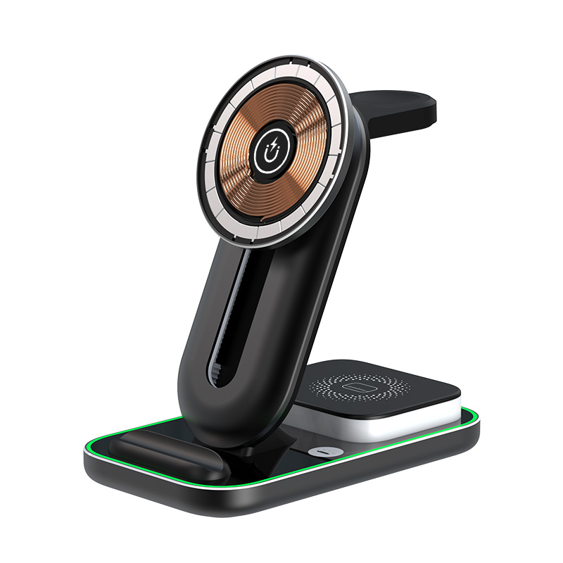Guangzhou JQX Trade Co., Ltd. 4-in-1 magnetic wireless charger foldable phone holder can be charged watch without upgrading with night light and ambient light