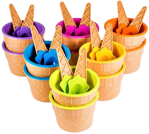 Plastic Ice Cream Bowls with Spoons Reusable Plastic ice Cream Cups Cartoon Candy Color ice Cream Bowls Set