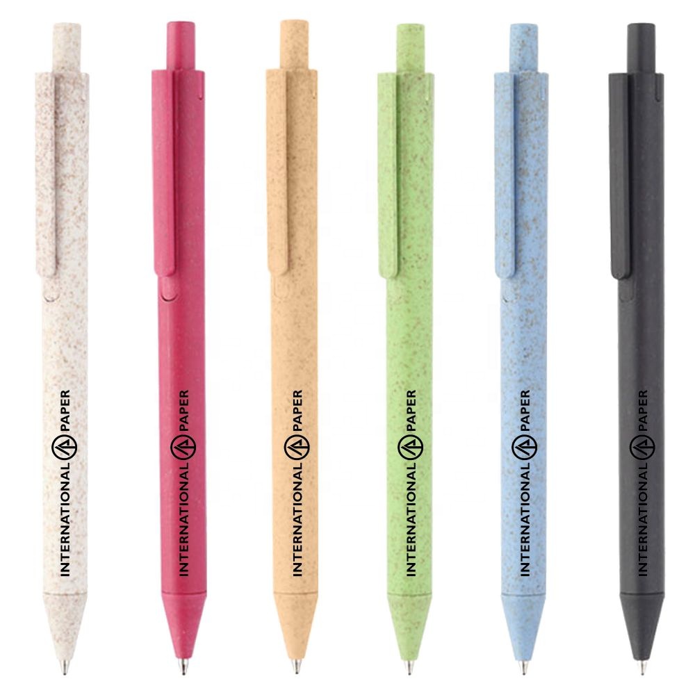 Shanghai Hoho Promo Co., Ltd. Customized Wheat Straw Pen Recyclable Eco Friendly Custom Logo Pen Promotional Gifts EP001 ECO Wheat Straw Ballpoint Pen