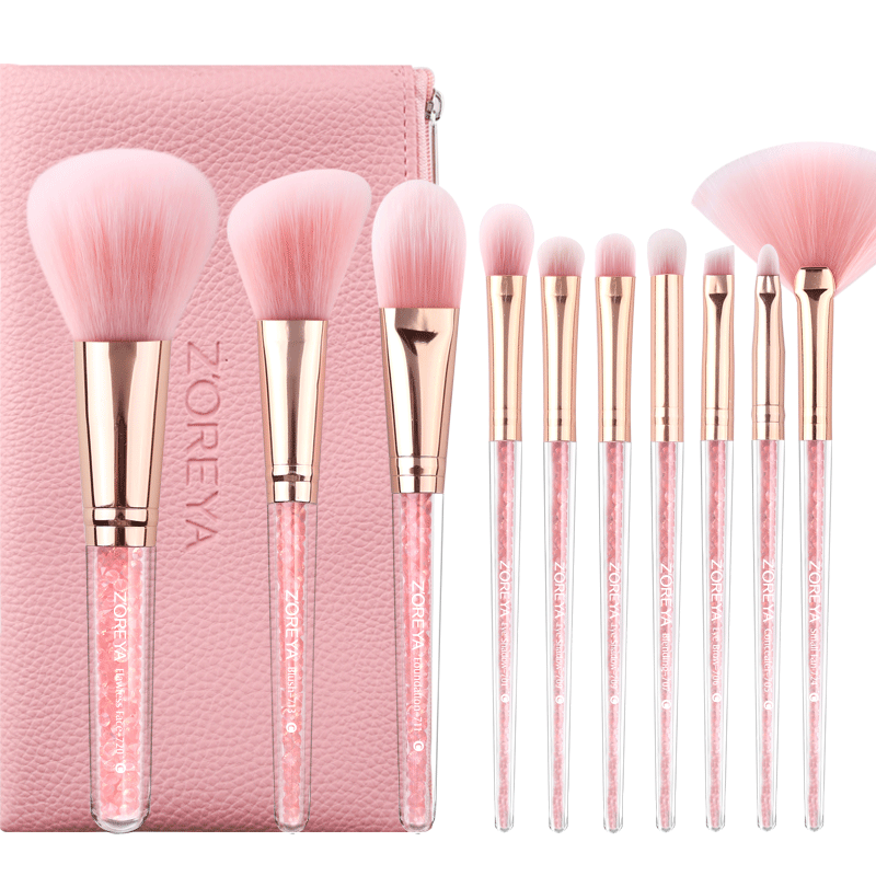 Diamond Glitter Makeup Brush Set Handle Synthetic Private Label Makeup Brush Maquillaje Pink Drill Plastic Cosmetic Brushes