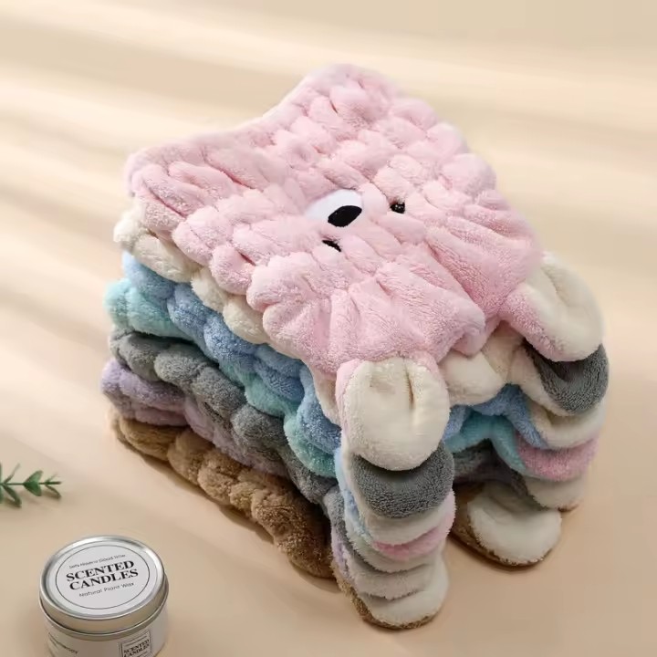 Cixi Ebridge Imp. & Exp. Co., Ltd. Cute Cartoon Rabbit Shape Absorbent Quick-drying Coral Velvet Microfiber Bath Towel Hat Dry Hair Cap